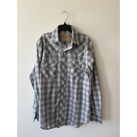 Wrangler Men's Pearl Snap Long Sleeve Shirt Gray, Medium, Single Stitch - Picture 1 of 4